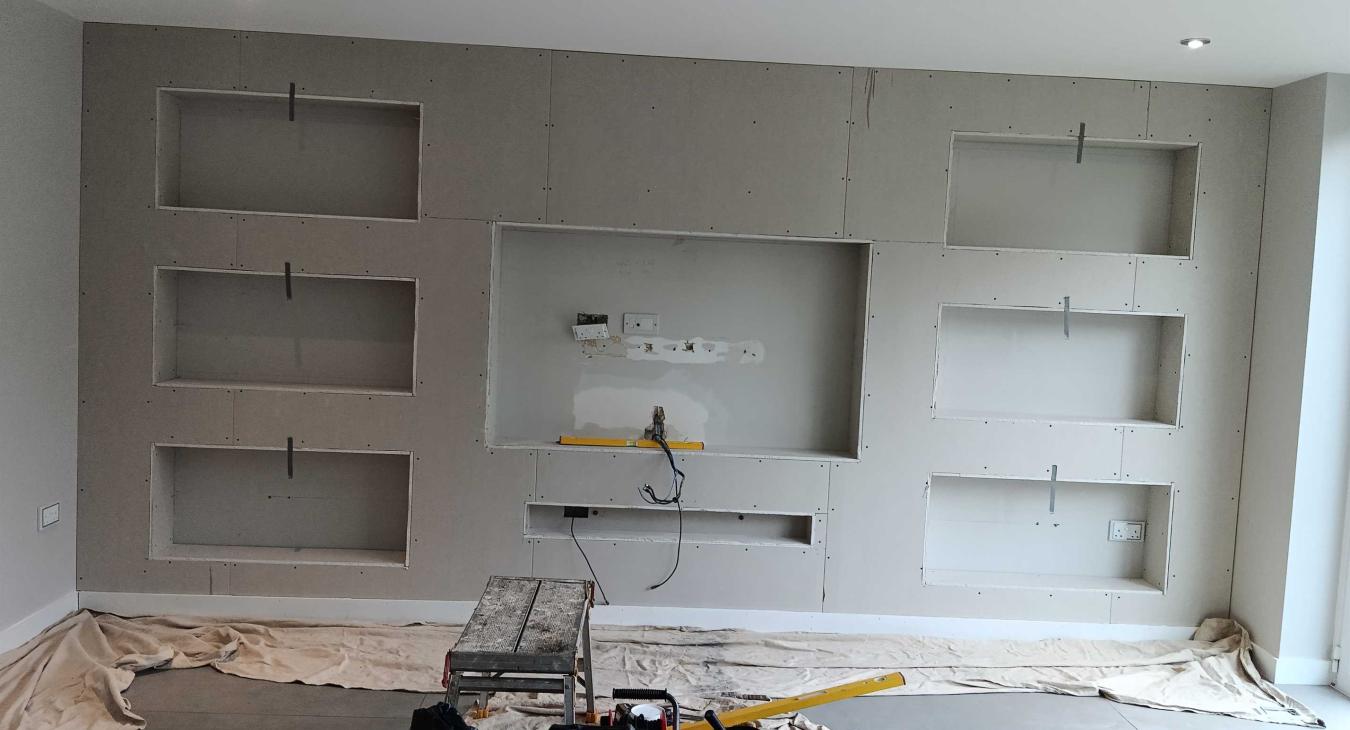 Media wall niches ready for downlights in Bearsted